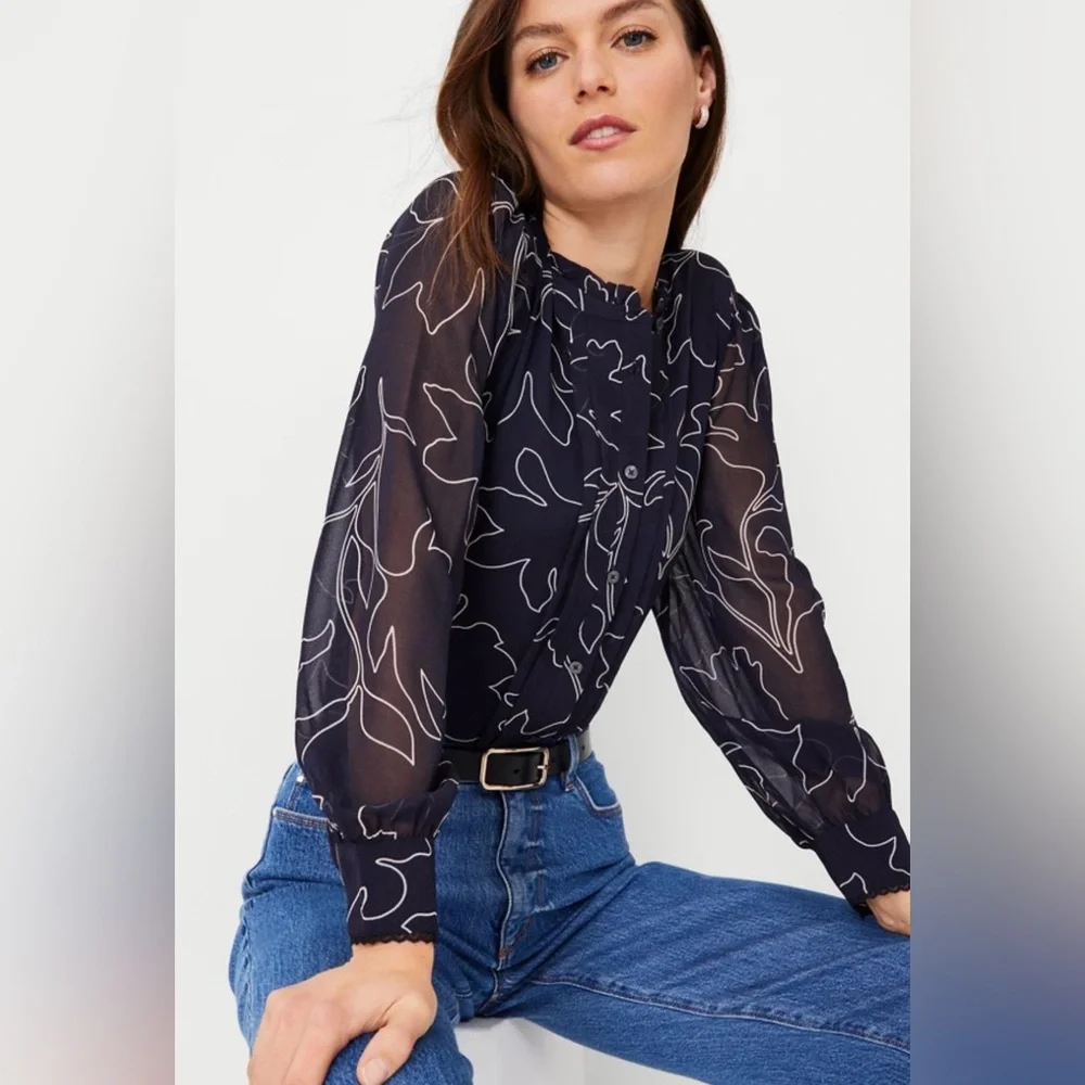 Ann Taylor Elegant Black Sheer Blouse L - Picture 1 of 7